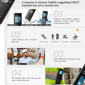 Yealink W59R Cordless Ruggedized DECT IP Phone, Base Station Not Included, Power Adapter Included